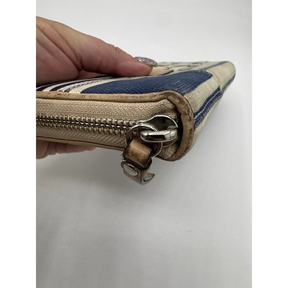 Vintage coach Patchwork Long Wallet Navy And Cream Solid And Stripe GC PT3